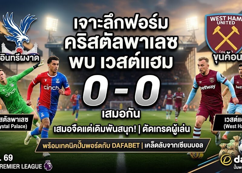 เจาะลึกฟอร์ม คริสตัลพาเลซ พบ เวสต์แฮม เสมอจืดแต่เดิมพันสนุก! พร้อมเทคนิคปั้นพอร์ตกับ Dafabet