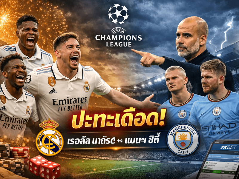 เรอัลมาดริด พบ แมนซิตี คืนดราม่า UCL พร้อมเรื่องเล่าคนดูบอลที่ 1xBET และโอกาสพลิกเกมเลกสอง