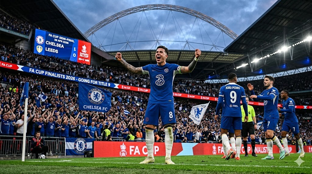 ภาพบรรยากาศแฟนบอลสิงห์บลูส์ฉลองชัยชนะนัด เชลซี พบ ลีดส์ ในศึกเอฟเอคัพ รอบรองชนะเลิศ 2026 ณ สนามเวมบลีย์ พร้อมลุ้นแชมป์สมัยที่ 9 กับ Dafabet
